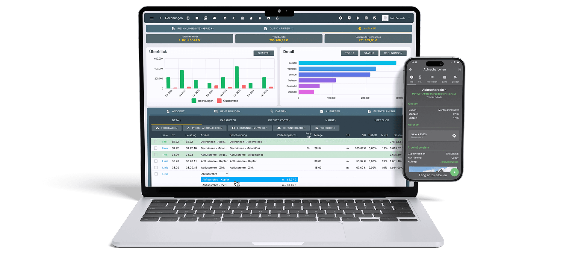 Robaws Dashboard – Cloud-ERP für Bau und Handwerk